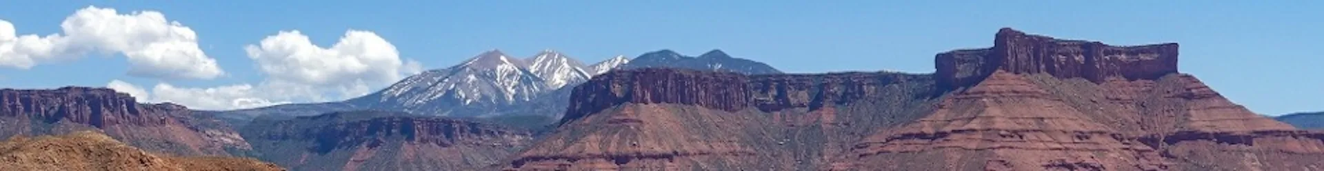 Mountains in background, canyons in foreground