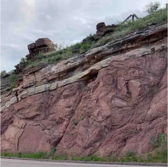 road outcrop showing two distinct layers