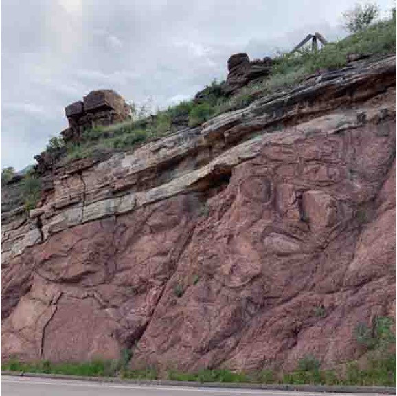 road outcrop showing two distinct layers